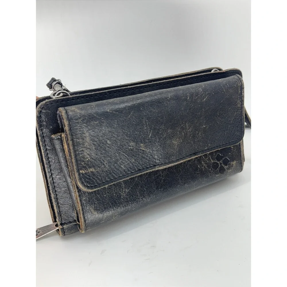 Patricia Nash Vintage Distressed Leather Crossbody Wallet Black Organizer
